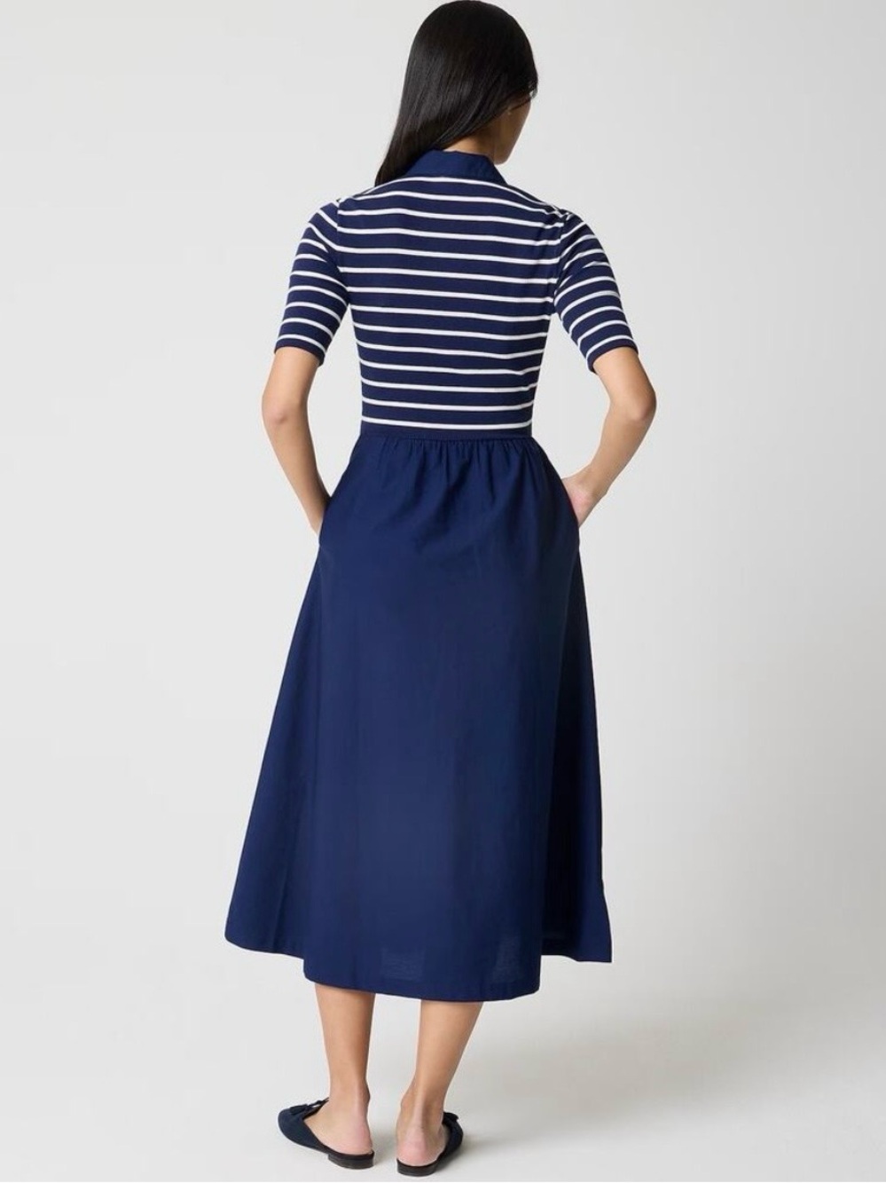 J.CREW Striped Collared Knit Navy A-line Dress with Pockets XL PETITE NWT - Picture 3 of 8